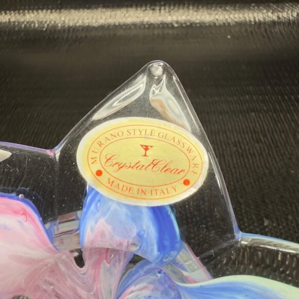 Crystal Clear Italian Art‎ Glass Flower Shaped Votive Candle Holder Dish Bowl